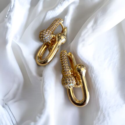 Taşlı Gold Tiffany Küpe